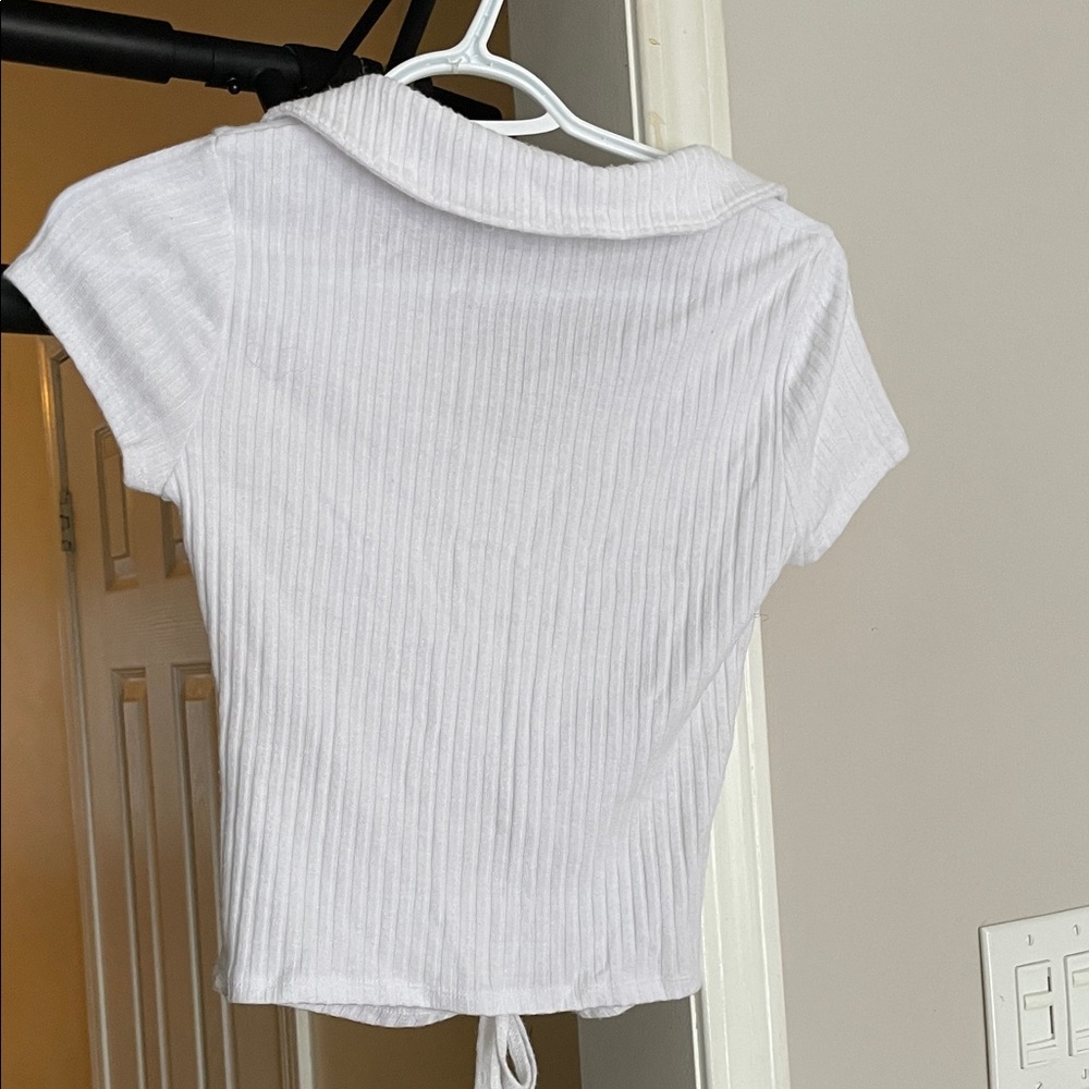 Hollister White Ribbed Collared Crop Top - Picture 5 of 6